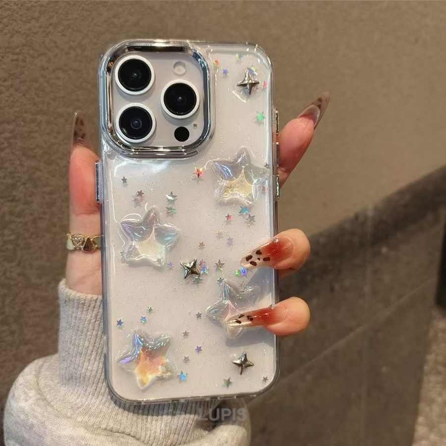 透明ハート星模様iPhoneケース iPhoneケース スマホケース iPhone17 透明 クリア オーロラ スター 星