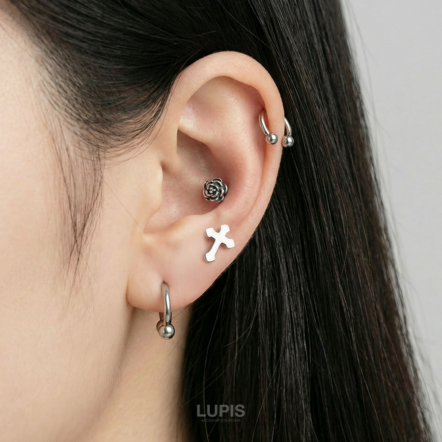 LUPIS(ルピス) ボディピアス 16G クロス ストレートバーベル 軟骨 LUPIS(ルピス) ボディピアス 16G クロス ストレートバーベル 軟骨