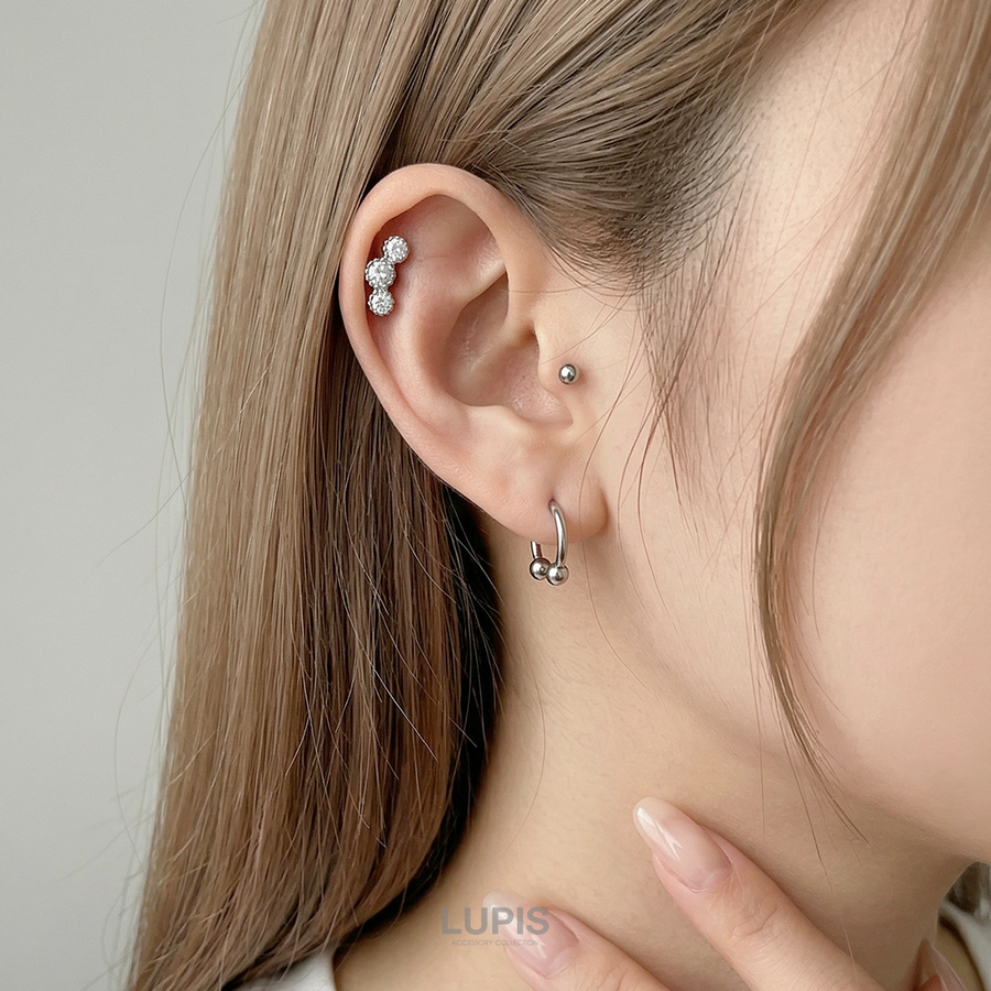 LUPIS（ルピス） ボディピアス 16G ストレートバーベル ストーン 3連