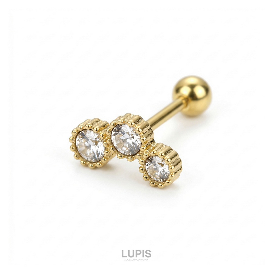 LUPIS（ルピス） ボディピアス 16G ストレートバーベル ストーン 3連