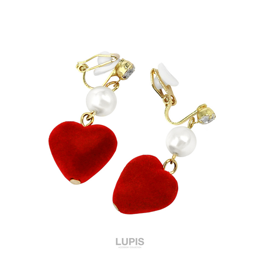 LUPIS（ルピス） イヤリング クリップ式 ハート フロッキー ベロア