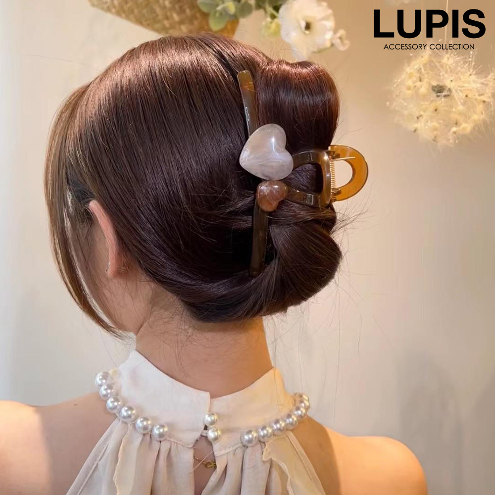 バンスクリップ ヘアクリップ ヘアアクセサリー ハート マーブル かわいい ガーリー アクリル 大人ガーリー まとめ髪 簡単 時短 韓国 40代  ルピス lupis