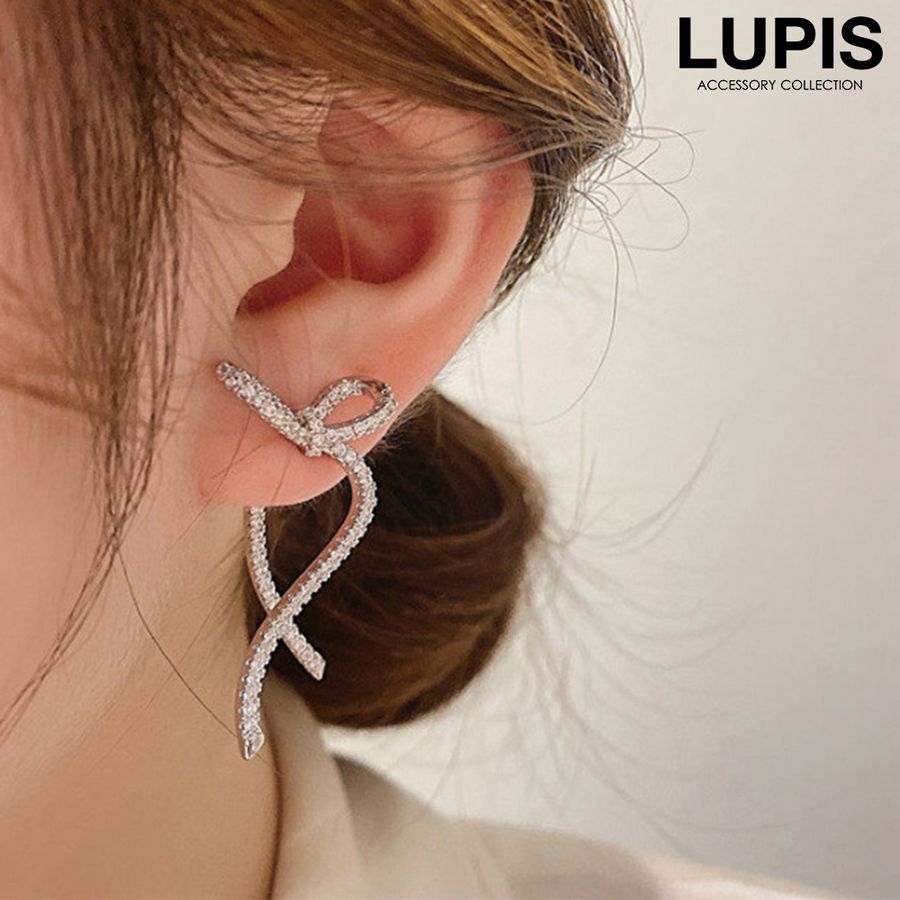 LUPIS（ルピス） ピアス リボン キラキラ パヴェ バックキャッチ 上品