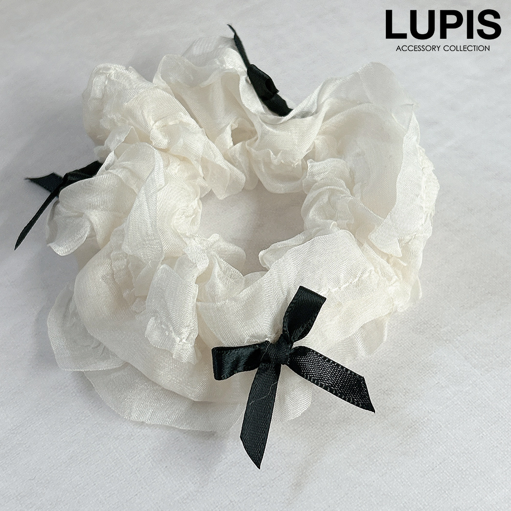 【新品未使用】BELLA ブラック ヘアゴム フリルデザイン 新品未使用】BELLA ブラック ヘアゴム フリルデザイン 新品未使用