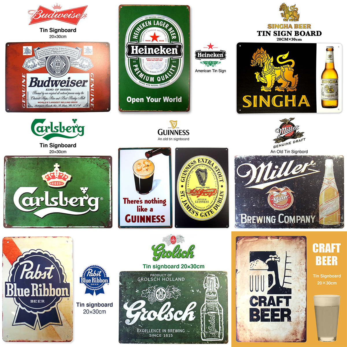 海外 ビール ブリキ看板 ロゴ イラスト 20cm×30cm アメリカン雑貨 Beer