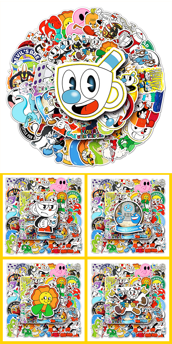 カップヘッド ステッカー 50枚セット PVC 防水 シール CUPHEAD レトロ