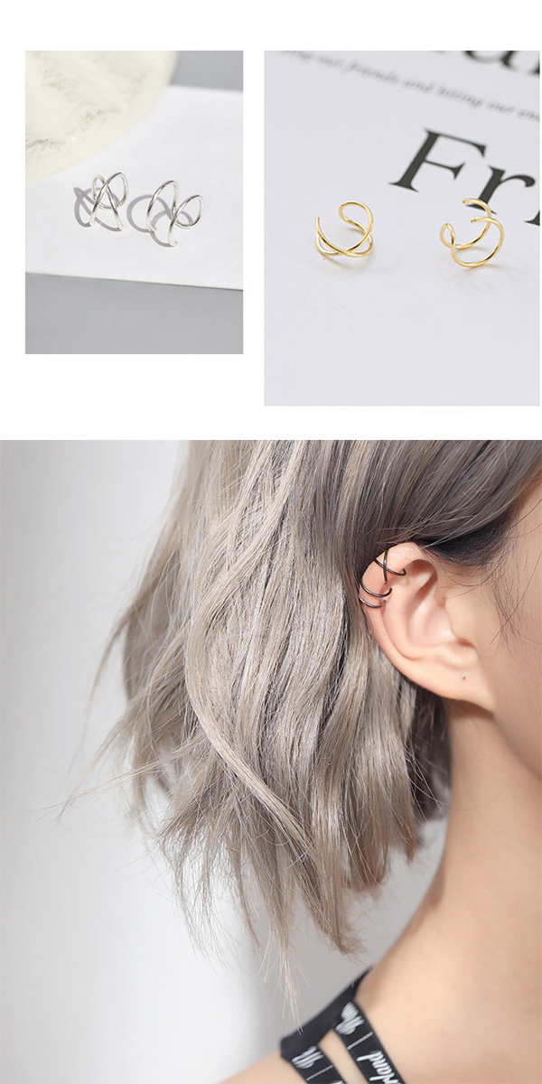 シルバー925 ダブル&クロス イヤーカフ 2個セット 全3色 ピアス