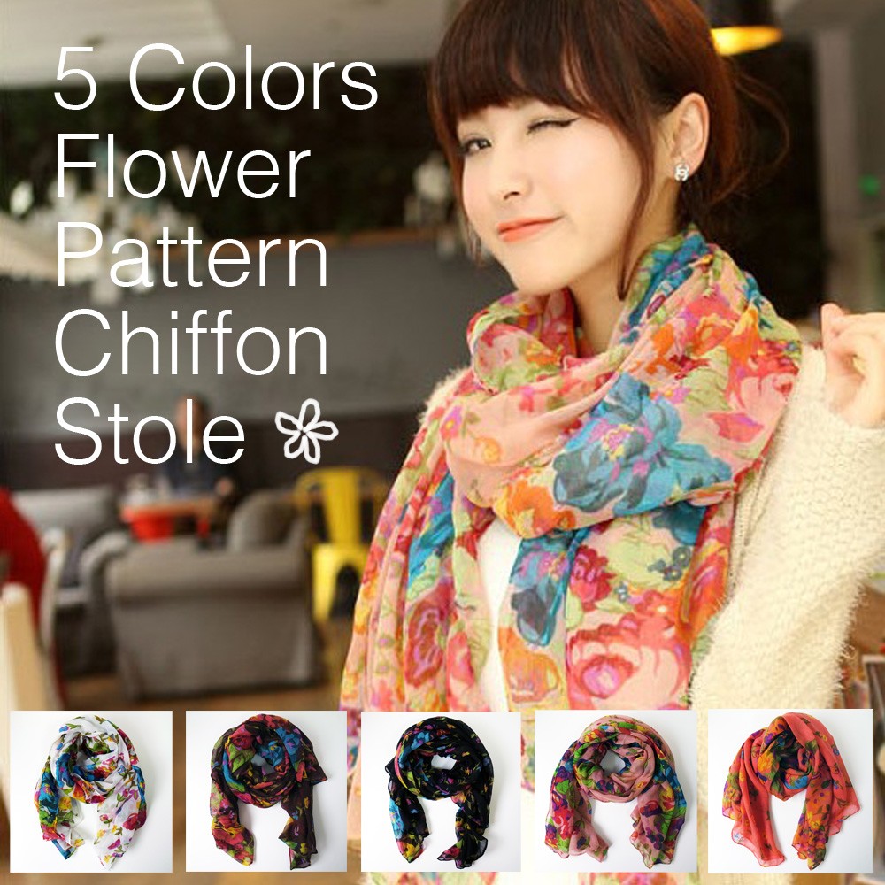 花柄 大判 シフォン ストール Flower Pattern Chiffon Stole ストール スカーフ マフラー レディース  :Stole001:LUPO - 通販 - Yahoo!ショッピング