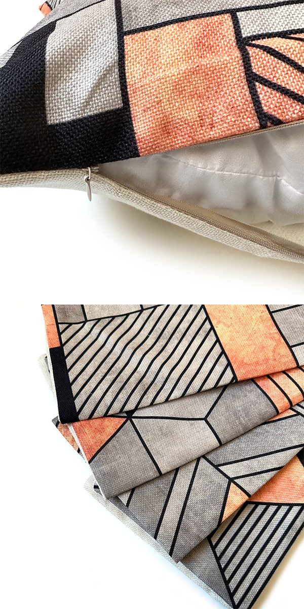 ジオメトリック クッションカバー 45×45cm グレー リネンコットン 幾何