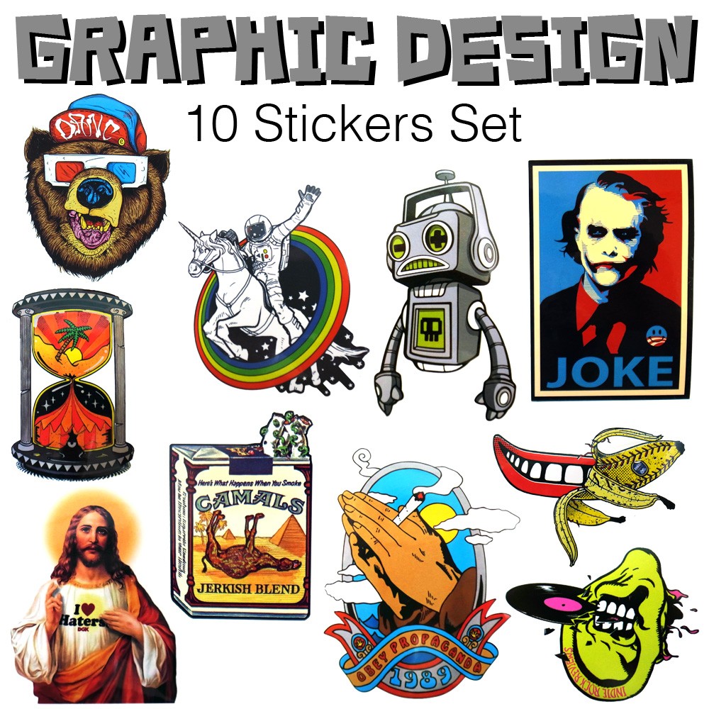 グラフィックアート ステッカー 10枚セット Ver.1 Graphic Art Sticker PVC 防水 シール パソコン スーツケースなどに♪