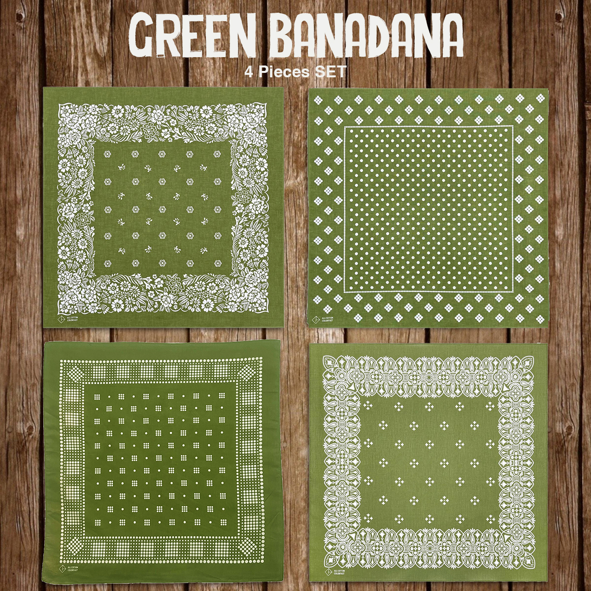 グリーン バンダナ 4枚セット 55×55cm コットン100% ペイズリー柄