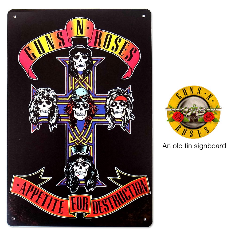 Guns N' Roses ガンズ アンド ローゼズ GN'R ブリキ看板 20cm×30cm アメリカン雑貨 サインボード バー レトロ グランジ  ロック アメリカ