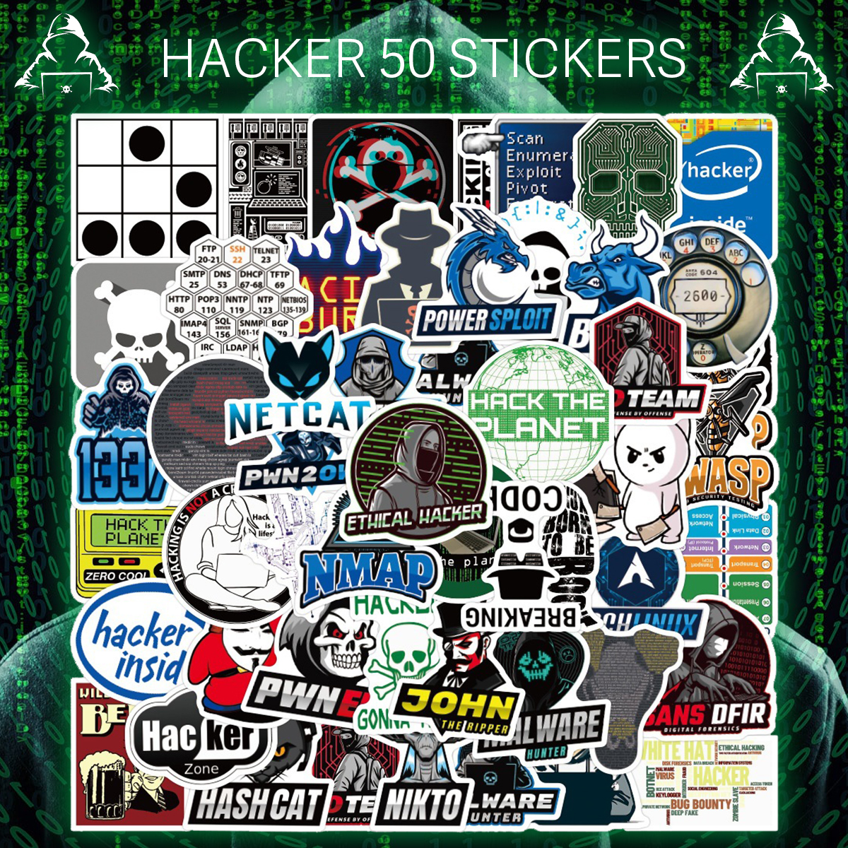 IT パソコン用語 ハッカー ステッカー 50枚セット PVC 防水 シール Hacker クラッカー ハッキング アノニマス コンピュータ インターネット 不正アクセス | ブランド登録なし | 02