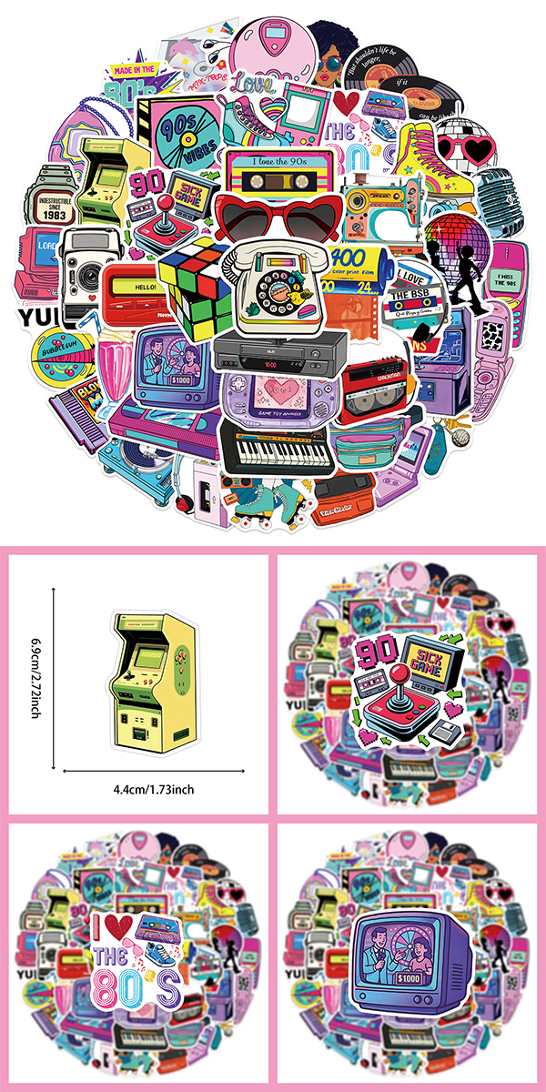 80s 90s 平成レトロ ポップ イラスト ステッカー 50枚セット PVC 防水
