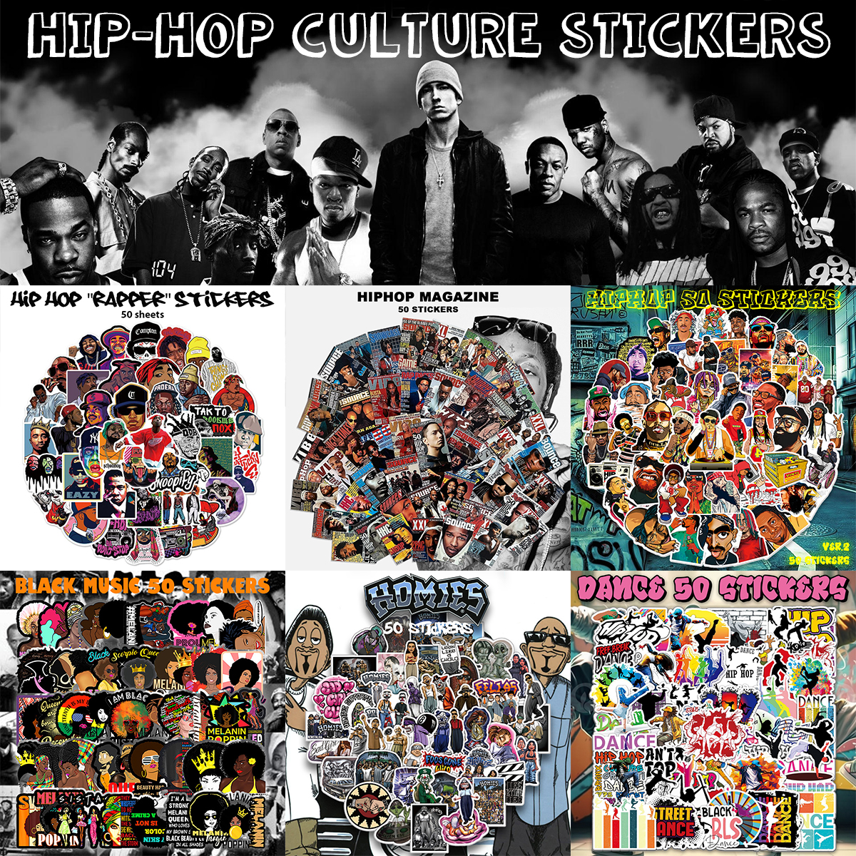 HIPHOP ヒップホップ ステッカー 53枚セット PVC 防水 シール ラッパー