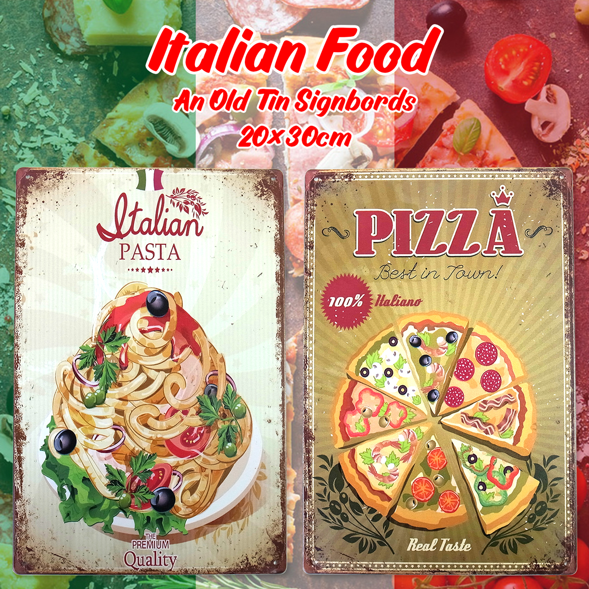 イタリアン ブリキ看板 20cm×30cm イタリア料理 パスタ ピザ
