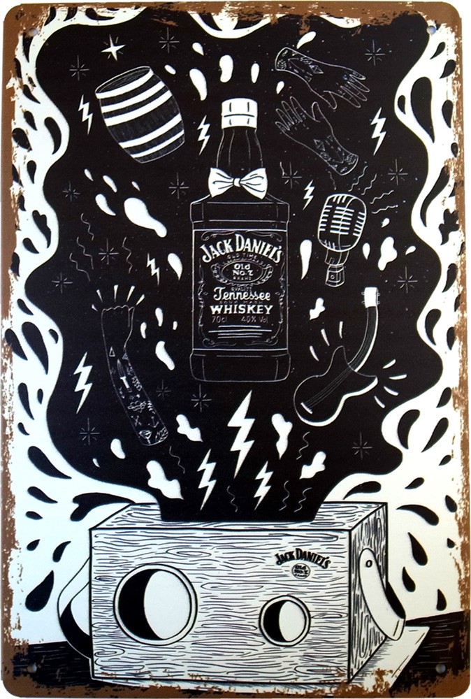 ジャックダニエル × ミュージック ブリキ看板  20cm×30cm アメリカン雑貨 Jack Daniel's バー ライブ 音楽｜lupo｜06