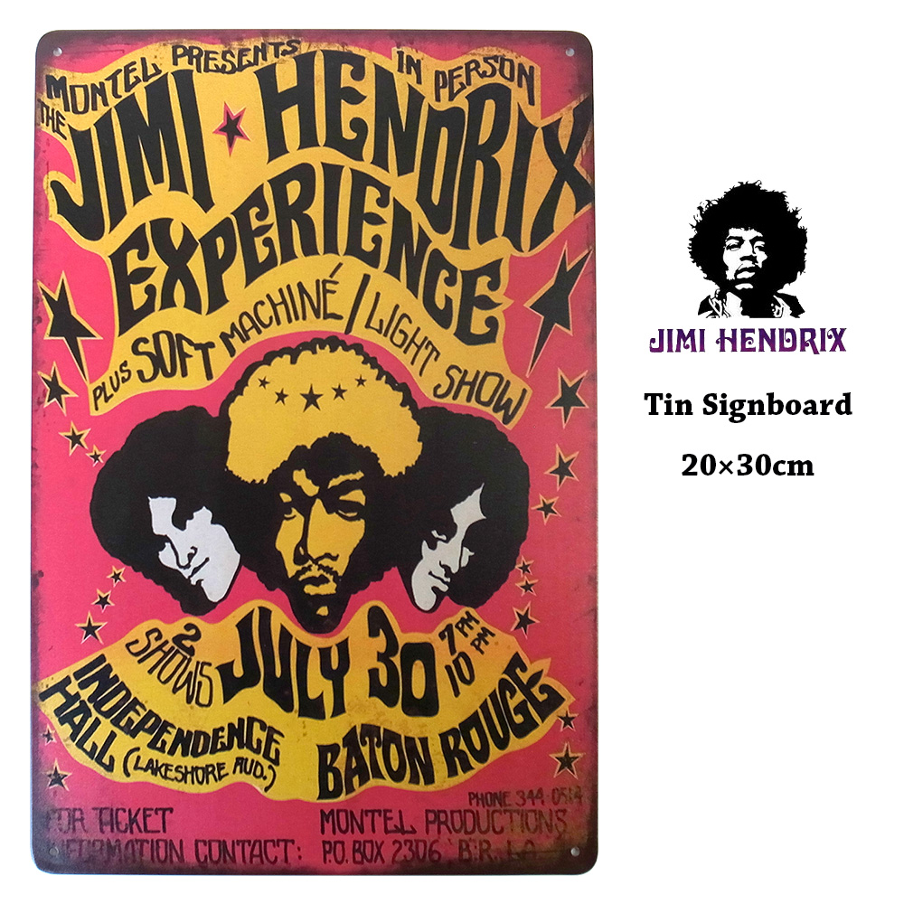 ジミ ヘンドリックス Jimi Hendrix ブリキ看板 20cm×30cm ジミヘン アメリカン雑貨 ロック バンド ギタリスト フェス