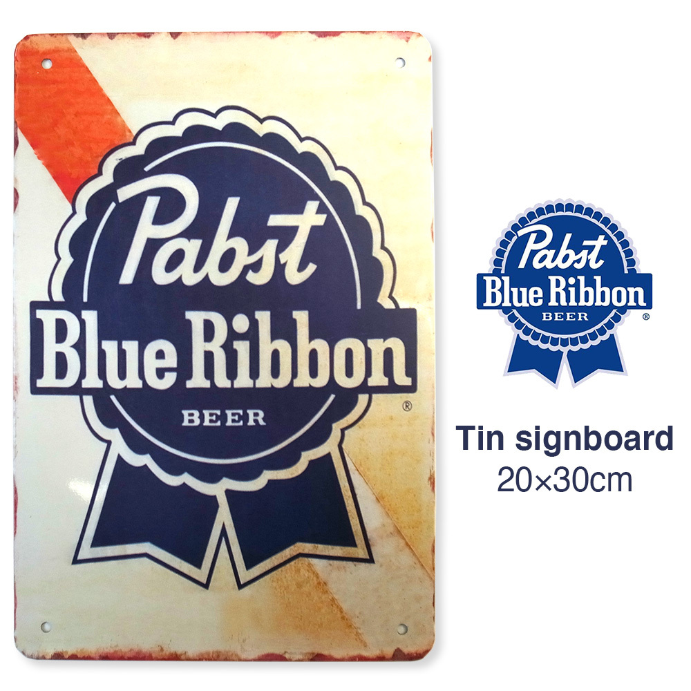 パブスト ブルーリボン ビール ブリキ看板 20cm×30cm Pabst Blue Ribbon beer アメリカン雑貨 サインボード  サインプレート バー レストラン