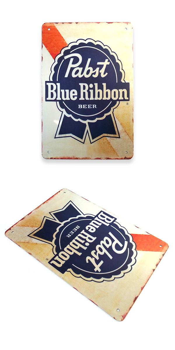 パブスト ブルーリボン ビール ブリキ看板 20cm×30cm Pabst Blue Ribbon beer アメリカン雑貨 サインボード  サインプレート バー レストラン