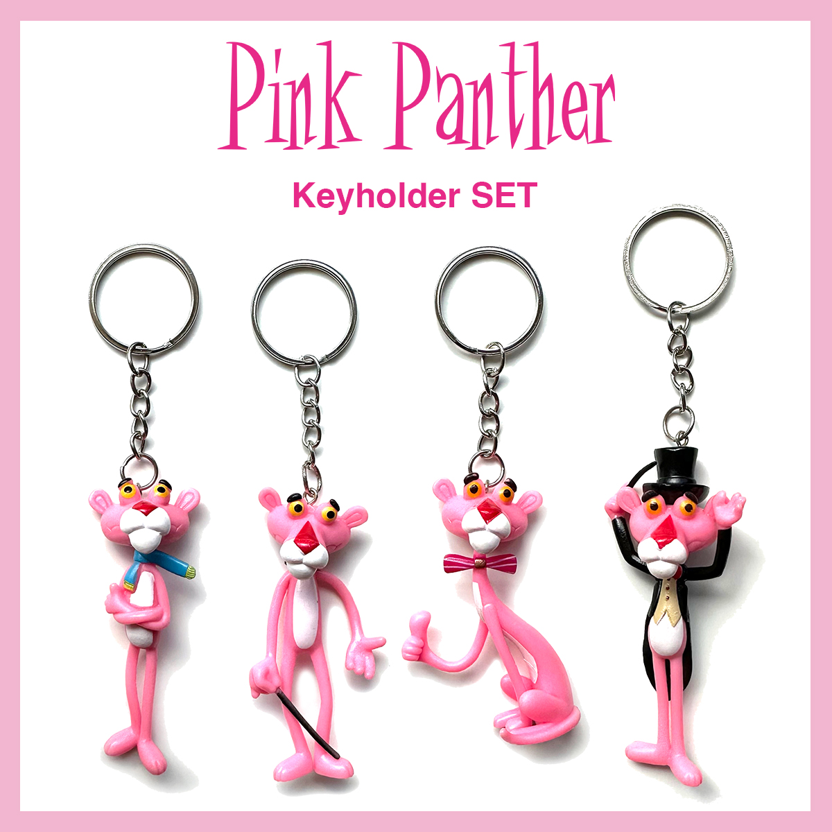 Pinkpanther ピンクパンサー キーホルダー 4種セット キーリング アクセサリー 雑貨 アニメ キャラクター