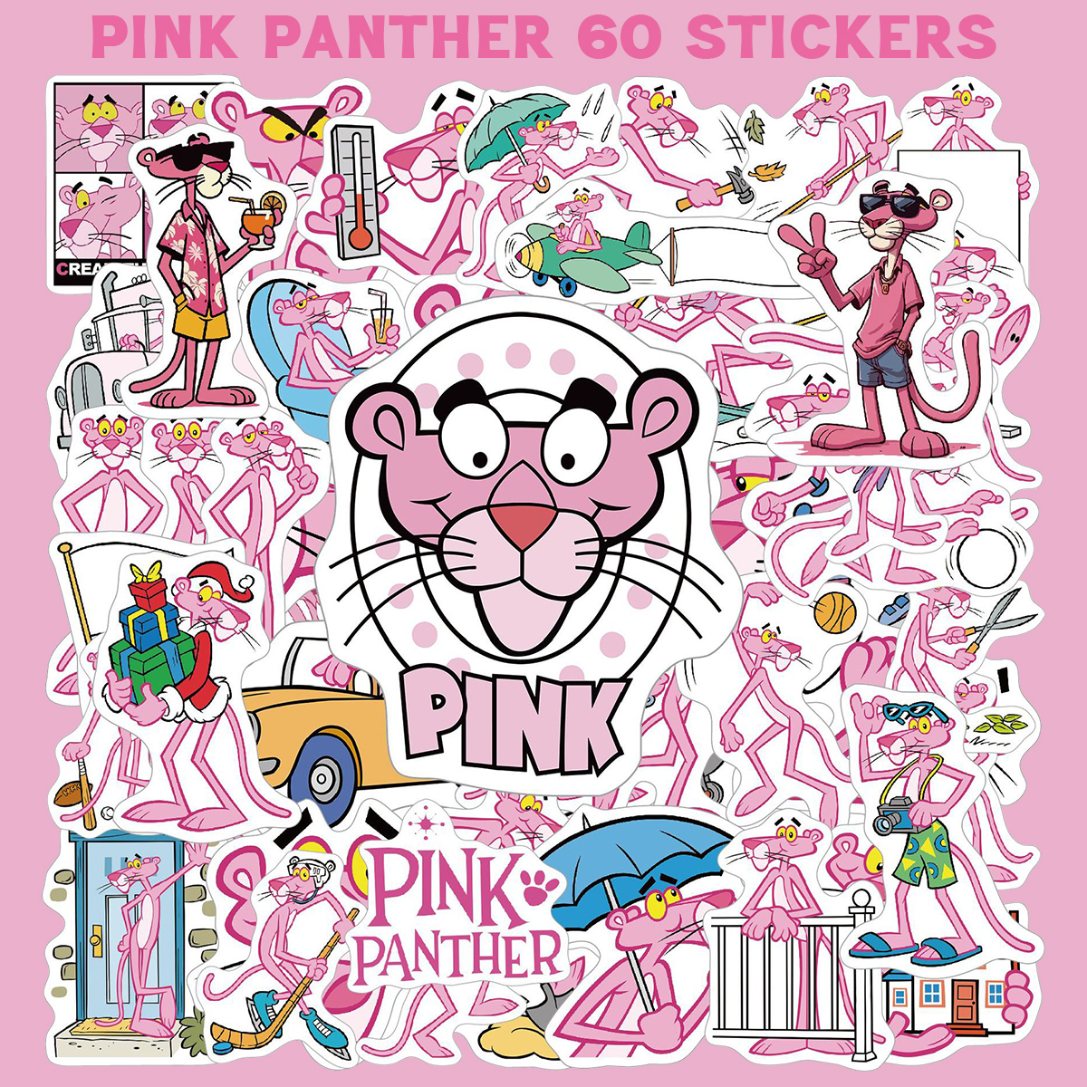 ピンクパンサー ステッカー 60枚セット PVC 防水 シール 大量 Pink
