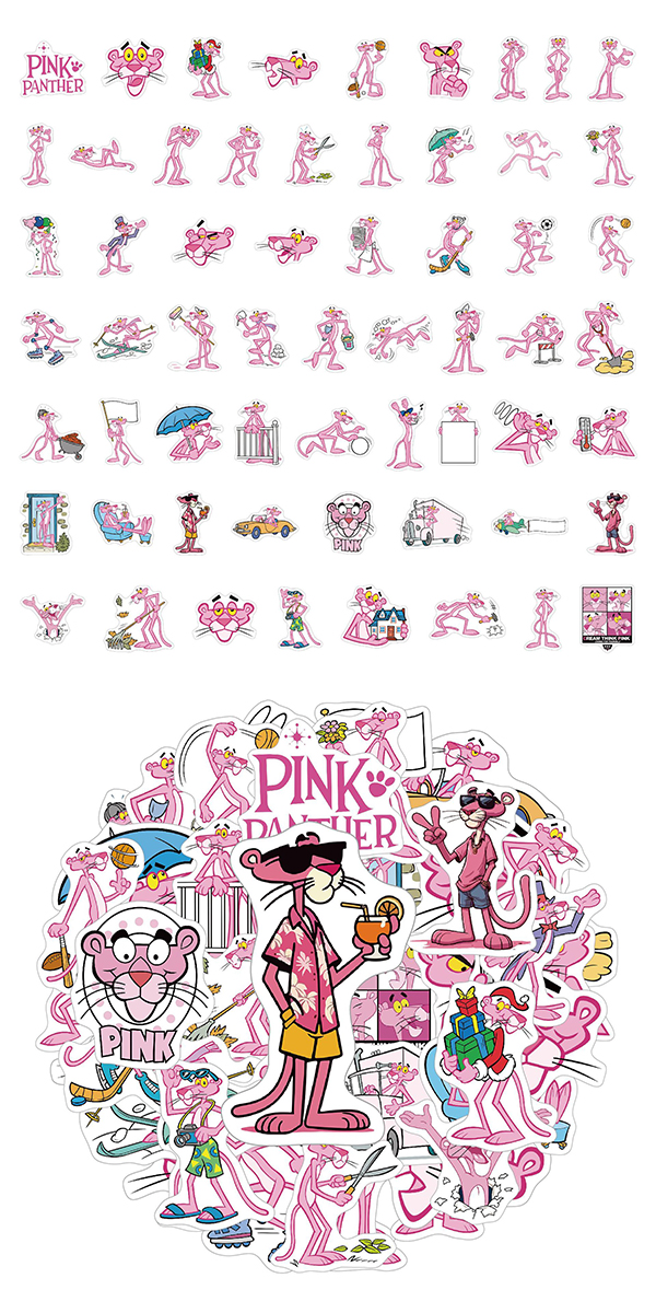 ピンクパンサー ステッカー 60枚セット PVC 防水 シール 大量 Pink