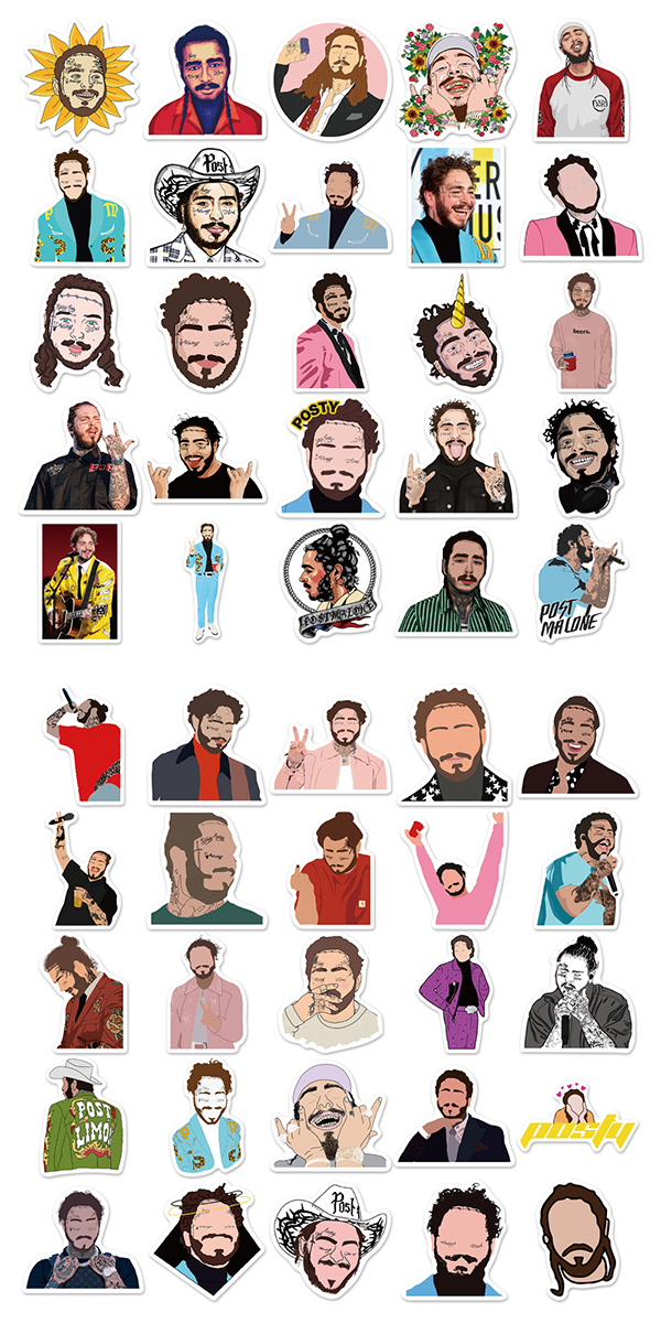 COOP POSTER POP ローブロー ステッカー 7枚セット Post Malone ステッカー 50枚セット PVC 防水 シール ポスト
