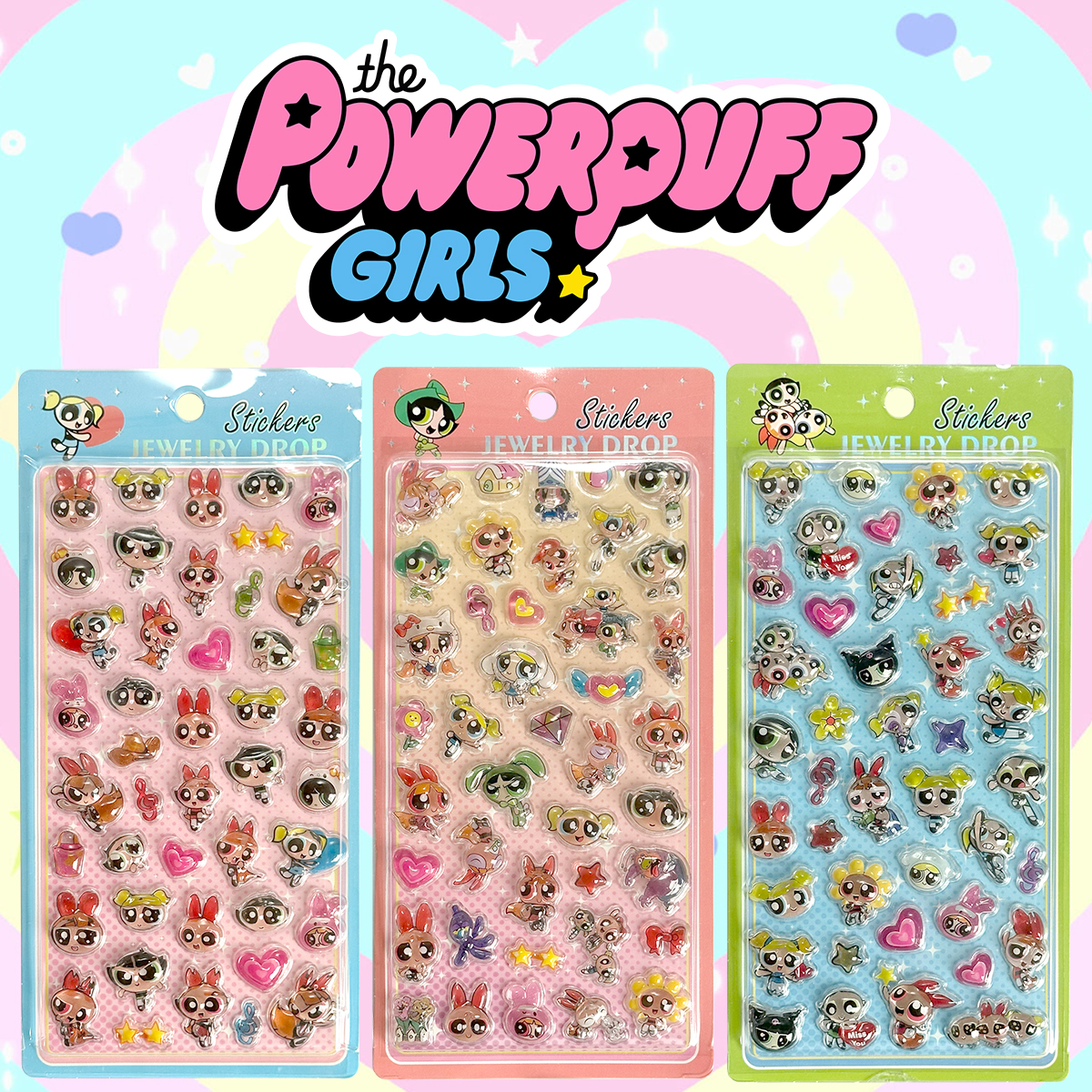 パワーパフガールズ 3D ドロップ シール 3枚セット PVC 防水 ぷくぷく