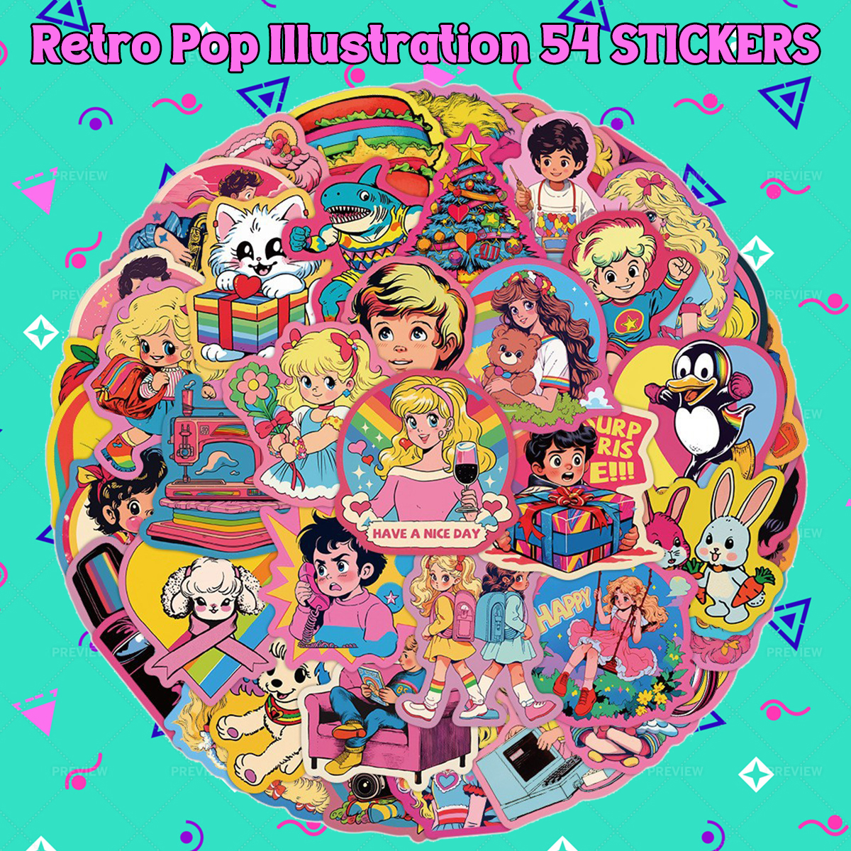  レトロ ポップイラスト ステッカー1
