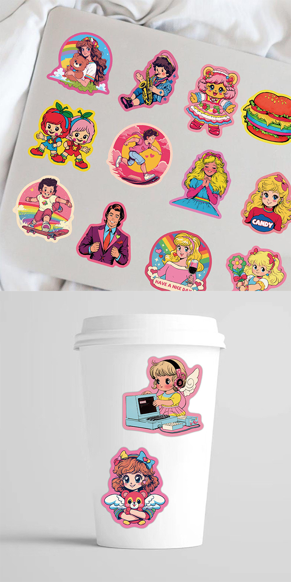 専用出品 平成レトロステッカーシート13枚セット 80s 90s 平成レトロ ポップ イラスト ステッカー 50枚セット PVC 防水