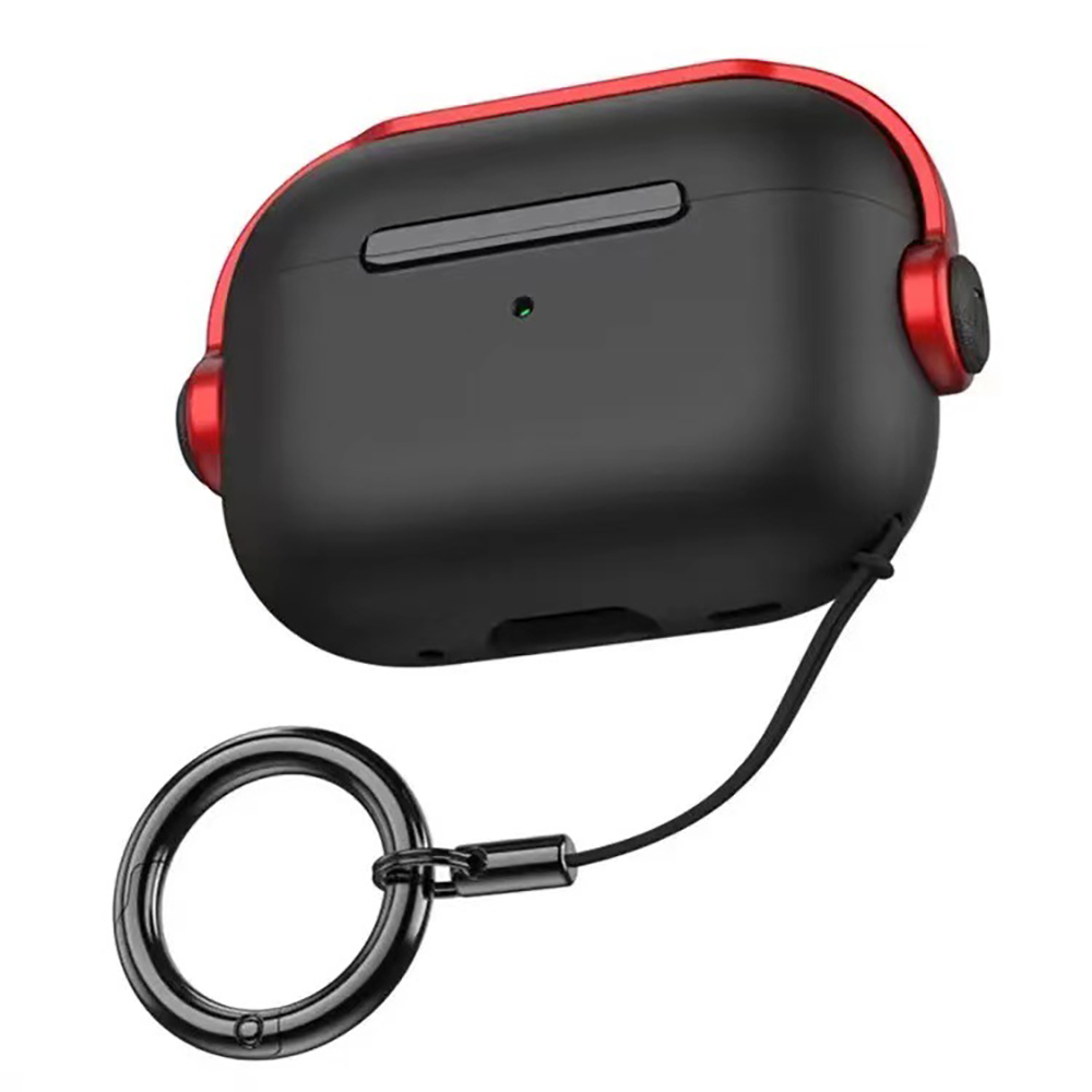 AirPods 3 保護カバー　カラビナ・ストラップ付き　レッド フェイク レザー AirPods ケース Pro 第3世代 カラビナ付き