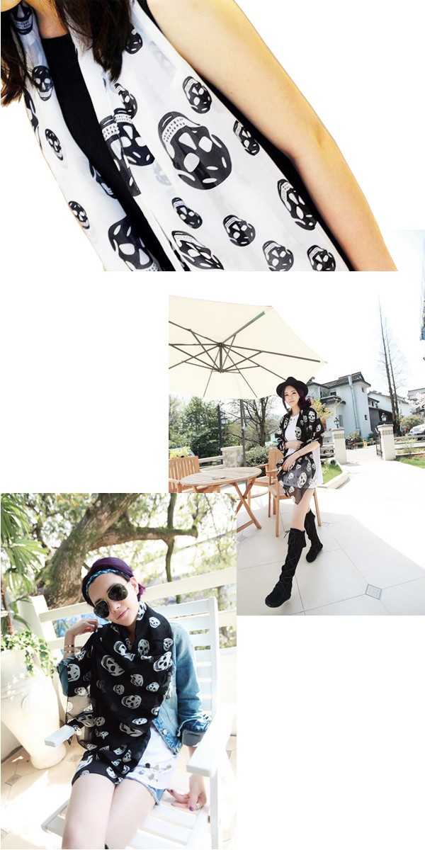 ドクロ柄 大判 シフォン ストール Skull Pattern Chiffon Stole ストール スカーフ マフラー レディース