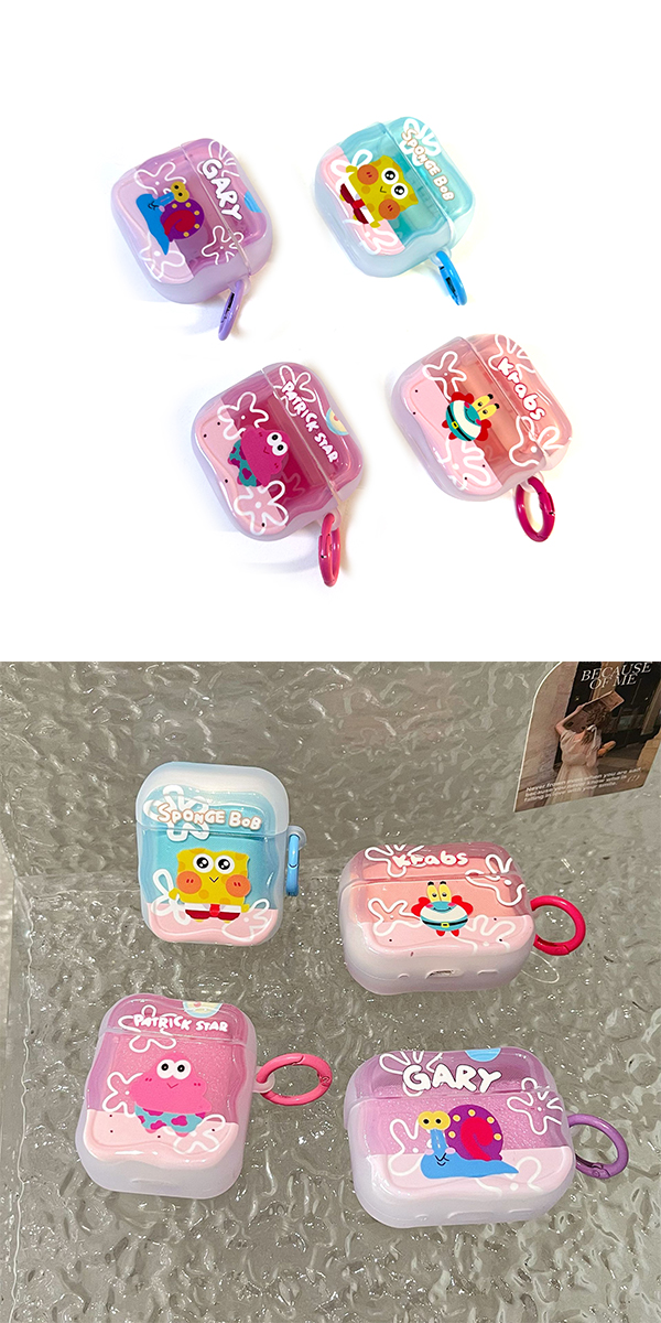 スポンジボブ AirPods 第4世代 クリア ケース カラビナ付き ボックス型