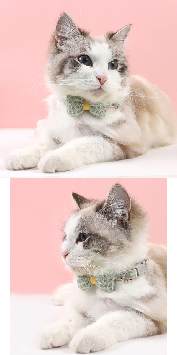 ワッフル リボン ネコ 首輪 水玉 全4色 猫 猫用 猫用首輪 猫首輪 子猫