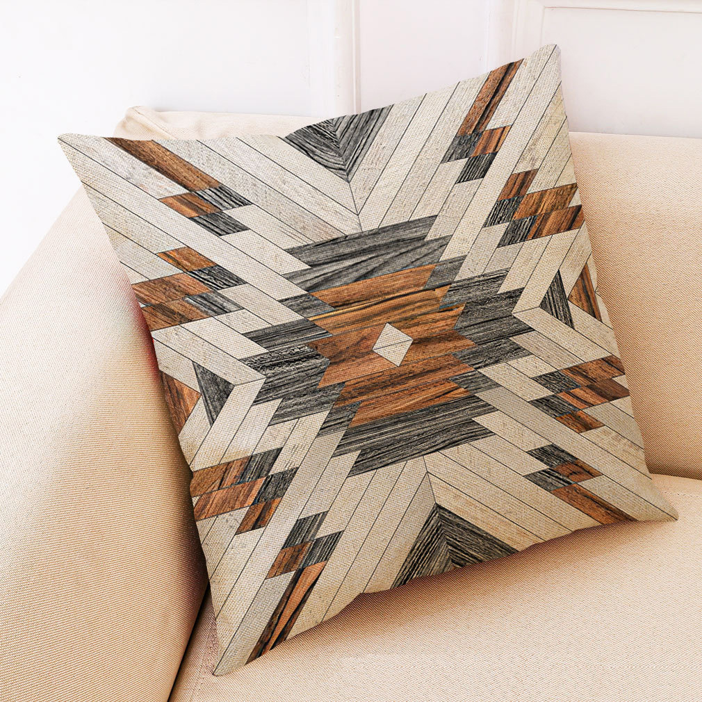 木目柄 デザイン クッションカバー 45×45cm カリフォルニア 木目 寄木