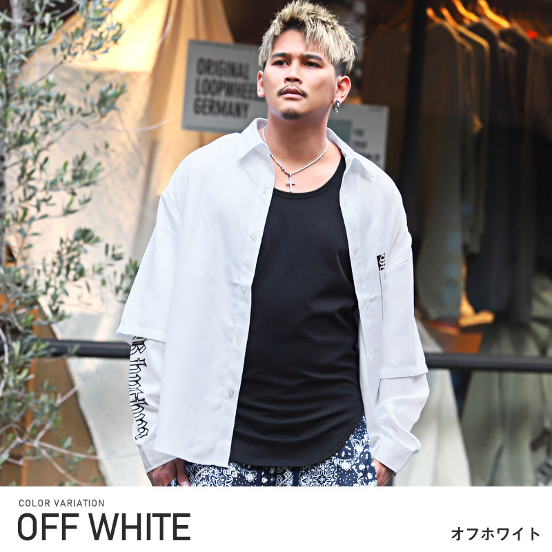 長袖シャツ メンズ シャツ バックプリント フェイクレイヤード