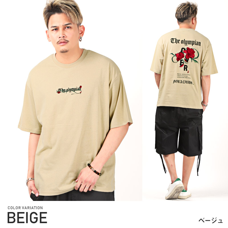 メンズ 半袖シャツ 薔薇 ルーズ ビッグシルエット 肩落ち S00021 2ポケット ビッグシルエット レギュラー半袖シャツ【3 color