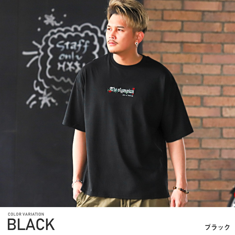 MEDM バラ刺繍 半袖 Tシャツ ロゴ 人気 ストリート ユニセックス Tシャツ メンズ 半袖 ビッグシルエット バラ 薔薇 刺繍 ロゴ