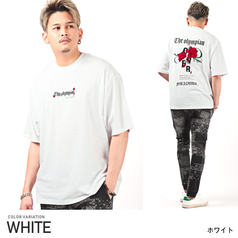 MEDM バラ刺繍 半袖 Tシャツ ロゴ 人気 ストリート ユニセックス Tシャツ メンズ 半袖 ビッグシルエット バラ 薔薇 刺繍 ロゴ