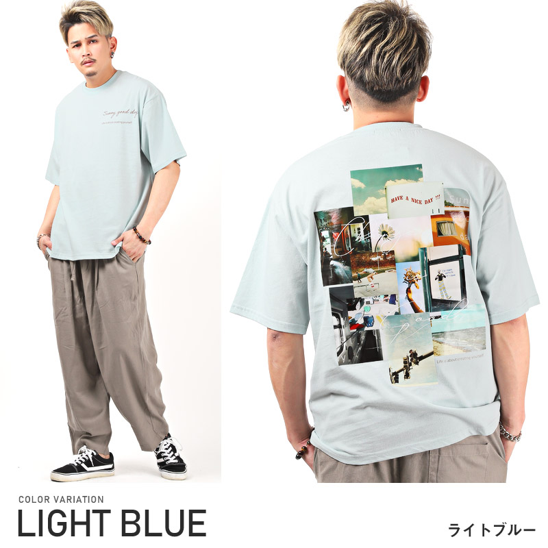 Tシャツ メンズ 半袖 バックプリント フォトプリント ロゴ コラージュ