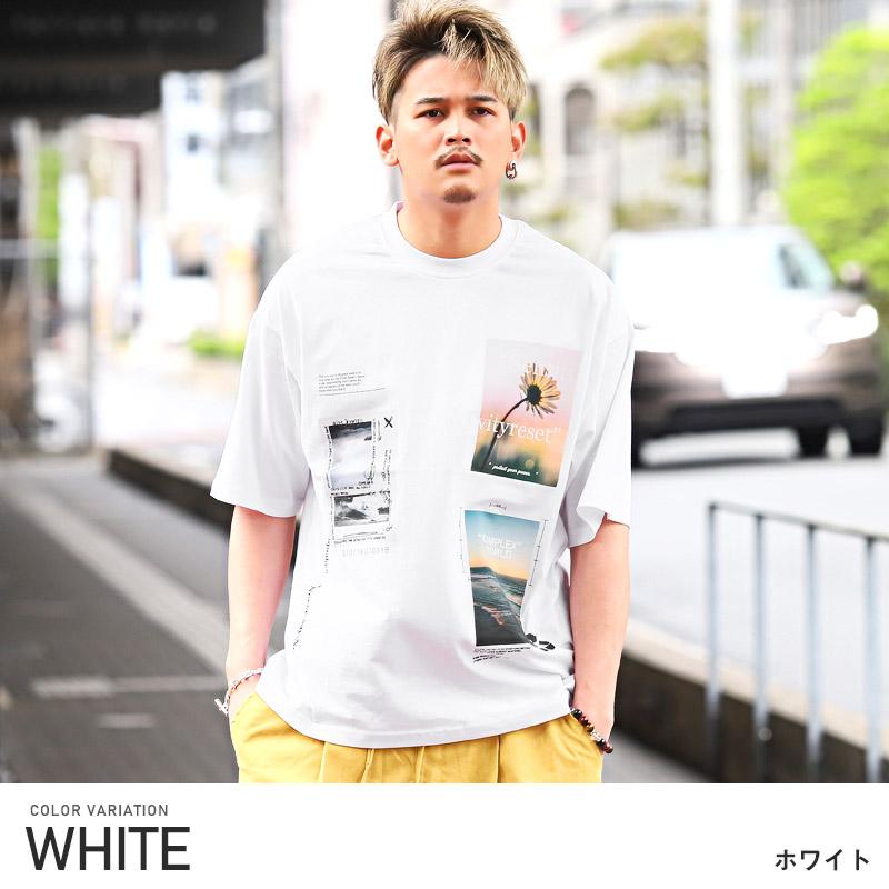 Tシャツ メンズ 半袖 ビッグシルエット プリント フォト ロゴ 花 白 黒 ストリート｜lux-style｜02