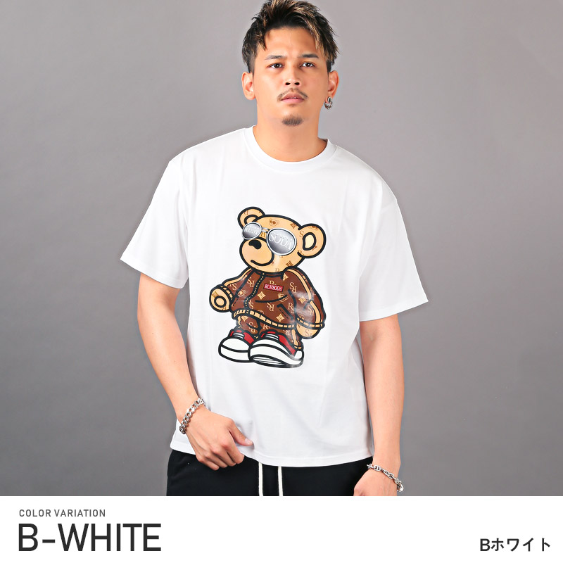 Tシャツ メンズ 半袖 テディベア プリント イラスト クマ ビター系