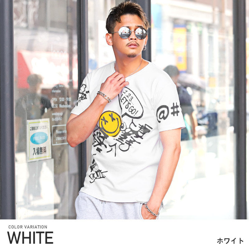 Tシャツ メンズ 半袖 スプレー ロゴ プリント グラフィティ ストリート｜lux-style｜02