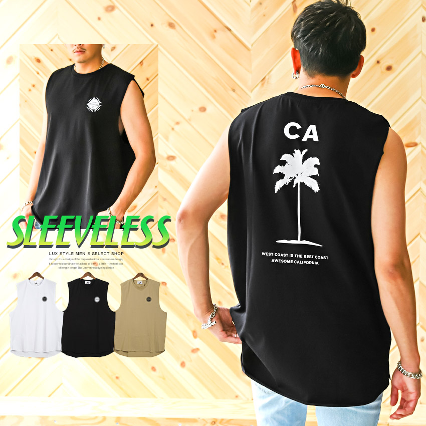 ノースリーブTシャツメンズロゴバックプリントカットオフ【CALIFORNIAバックプリントカットオフノースリーブTシャツ】袖なし切りっぱなし綿コットンサーフ系アメカジ西海岸春夏ビター系BITTER 1