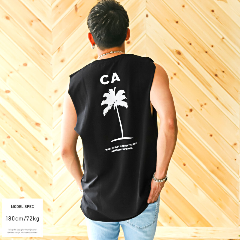 ノースリーブTシャツメンズロゴバックプリントカットオフ【CALIFORNIAバックプリントカットオフノースリーブTシャツ】袖なし切りっぱなし綿コットンサーフ系アメカジ西海岸春夏ビター系BITTER 4