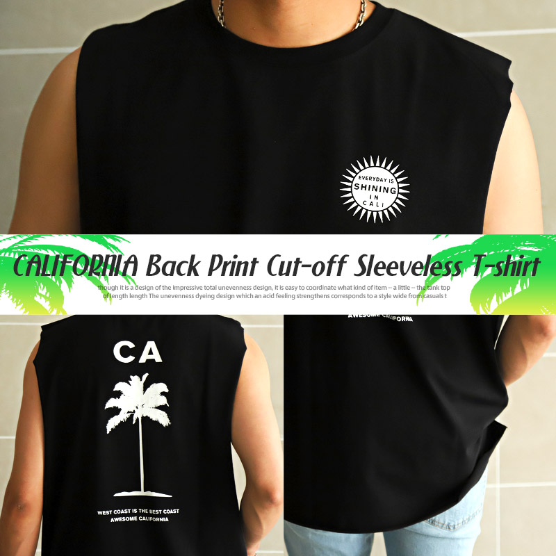 ノースリーブTシャツメンズロゴバックプリントカットオフ【CALIFORNIAバックプリントカットオフノースリーブTシャツ】袖なし切りっぱなし綿コットンサーフ系アメカジ西海岸春夏ビター系BITTER 6