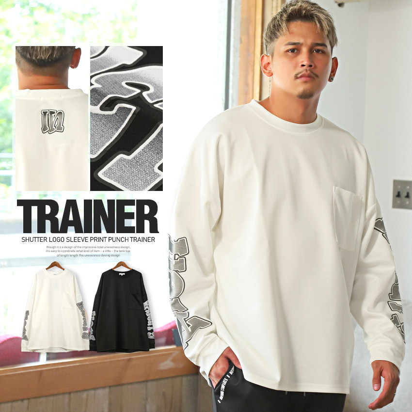 トレーナー メンズ ポンチ 袖ロゴ プリント ビッグシルエット ルーズ