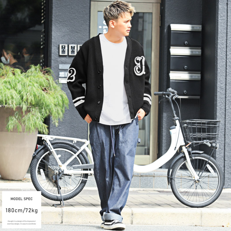 セール カーディガン メンズ ロゴ ワッペン 畦編み ニット ルーズ