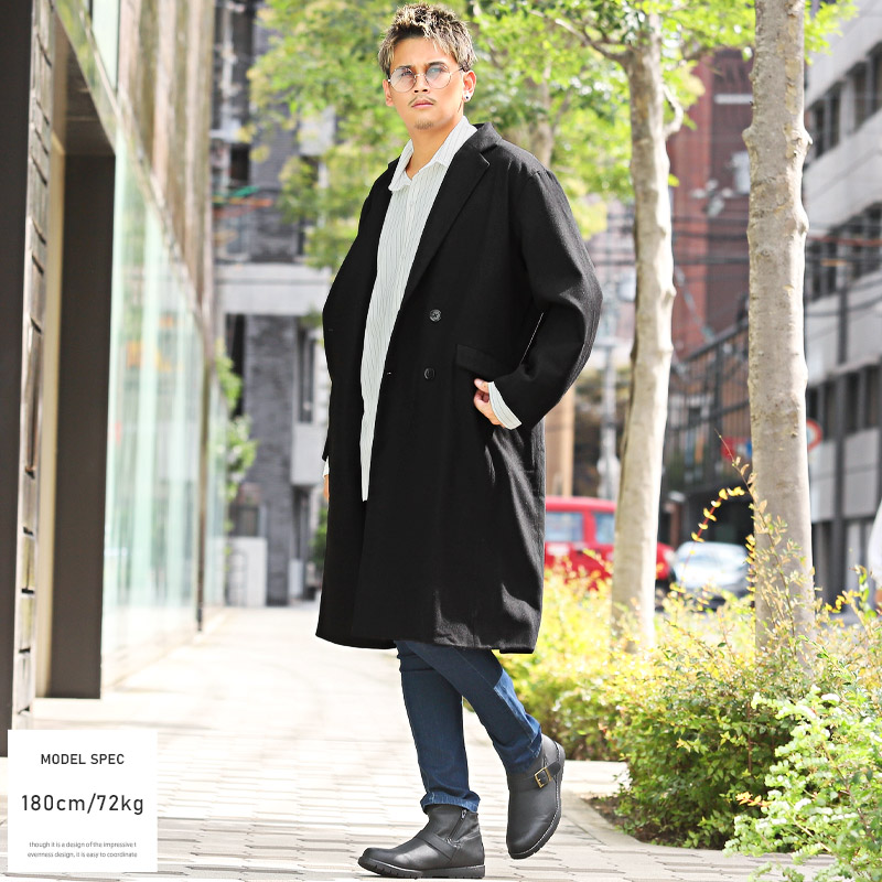 セール チェスターコート メンズ ウールコート ダブル ロング丈 ビター